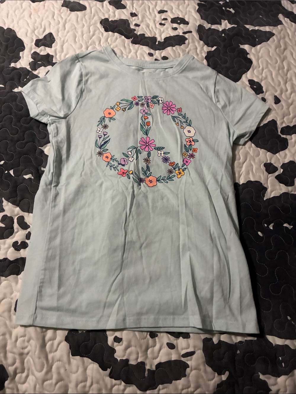 Cat & Jack Light Blue Floral Peace Sign Long Sleeve Tee